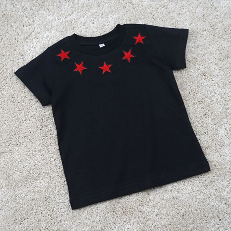 Брендовая детская футболка для девочек, одежда для маленьких детей черная футболка с рисунком Красной Звезды, одежда для девочек, летние детские топы, одежда - Цвет: Черный
