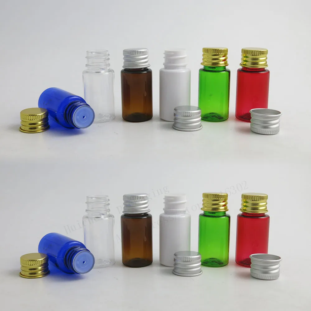 100x10ml 여행용 리필용 앰버 애완 동물 크림 병 플라스틱 용기, 알루미늄 뚜껑 삽입 블루 클리어 앰버 화이트 그린