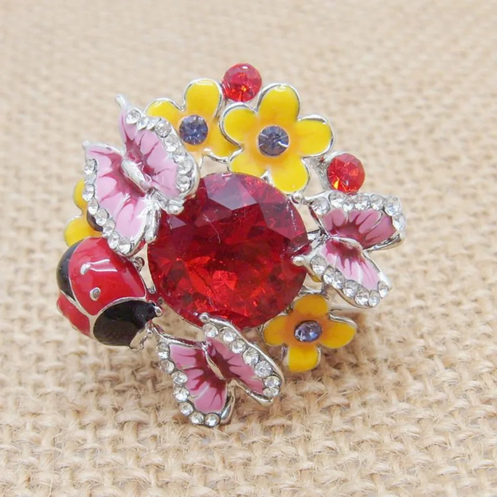 

Adjustable Epoxy Big Stone Shiny Butterfly Ladybug Flower Ring Fashion Jewelry Statement Rings for Women - Two Colors Option
