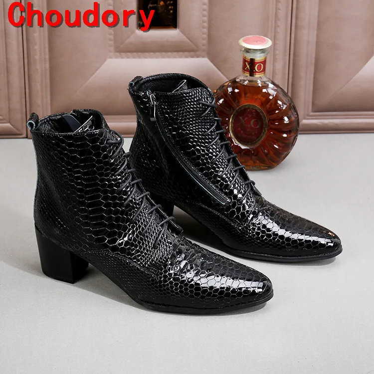 Botas hombre black military boots chelsea men shoes high heels python skin genuine leather cowboy boots mens