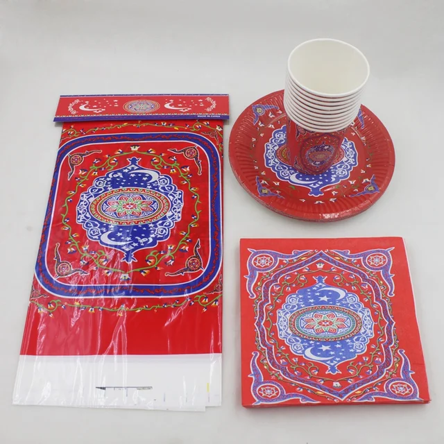 Mubarak Ramadan Set Decoration With Cups plates Table cover Napkins For