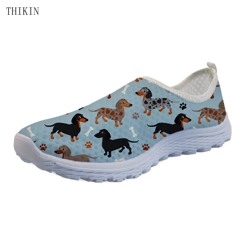 

THIKIN Women Floral Casual Sneakers Cute Dachshund Dog Printed Mesh Flat Shoes for Summer Customized Leisure Street Loafer