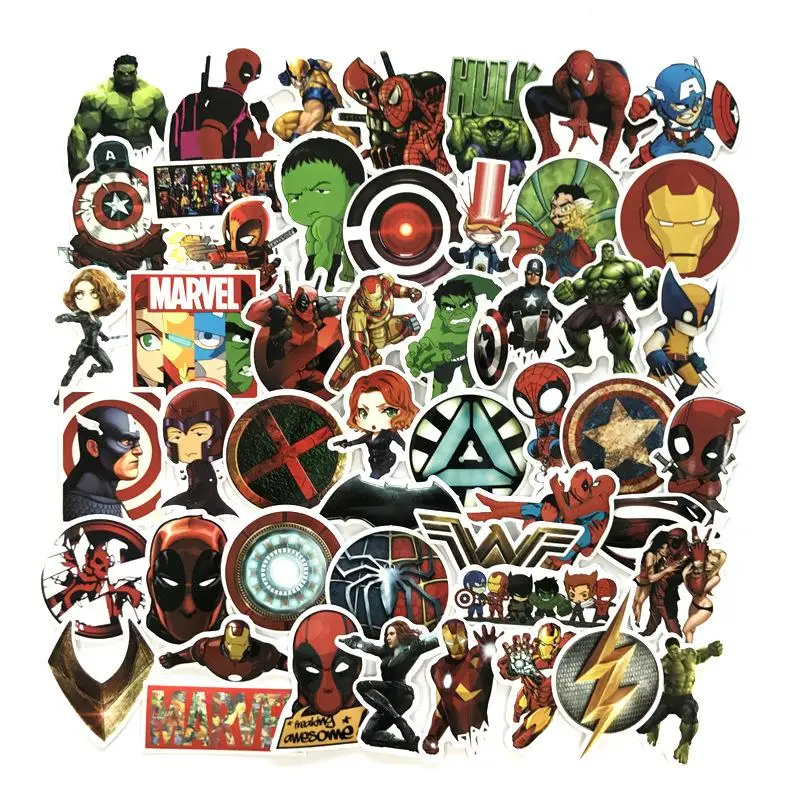 

50pcs/Lot Graffiti Cartoon Marvel Heroes Stickers For Luggage Suitcase Skateboard Motor Pegatinas Adesivi Waterproof Stickers