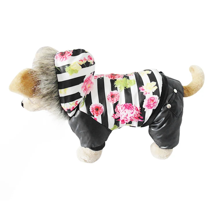 Black Flower Autumn Winter Pet Dog Clothes Warm Cotton Dog Coat Jackets Sport Style Puppy Hooded Clothing For Small Medium Dogs