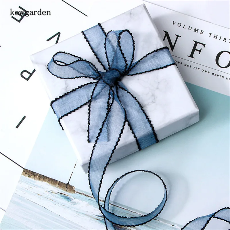 Kewgarden тканевая лента для упаковки ленты из органзы с черными краями 15 мм 1 дюйм 5