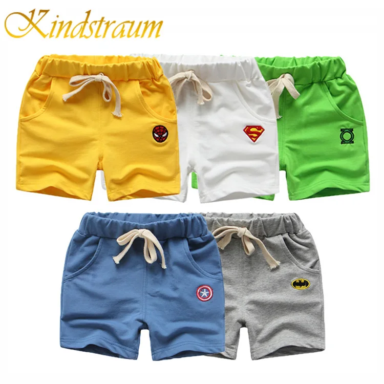 Kindstraum/Детские летние шорты для мальчиков, повседневная хлопковая одежда детские спортивные короткие брюки с принтом «Человек-паук» и «Бэтмен» MC664