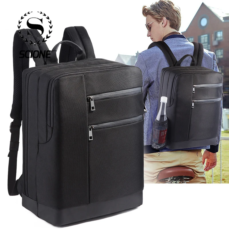 Simple Business Solid Men Backpack Multi-function Classic Trend Laptop Bag USB Charging Black School Bag For Boys Student Child