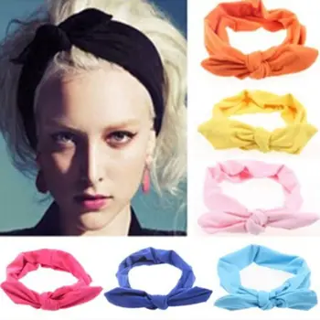 1 pc Women Fashion Elastic Stretch Plain Rabbit Bow Style Hair Band Headband Turban HairBand hair accessories