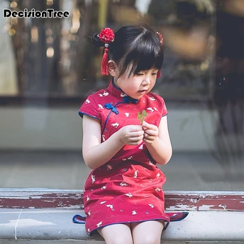 

2019 new plum floral baby qipao girl dresses kid chinese style pao cheongsam year gift children's clothes