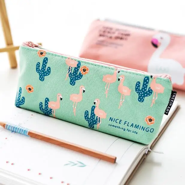nice flamingo canvas large capacity pencil bag stationery storage