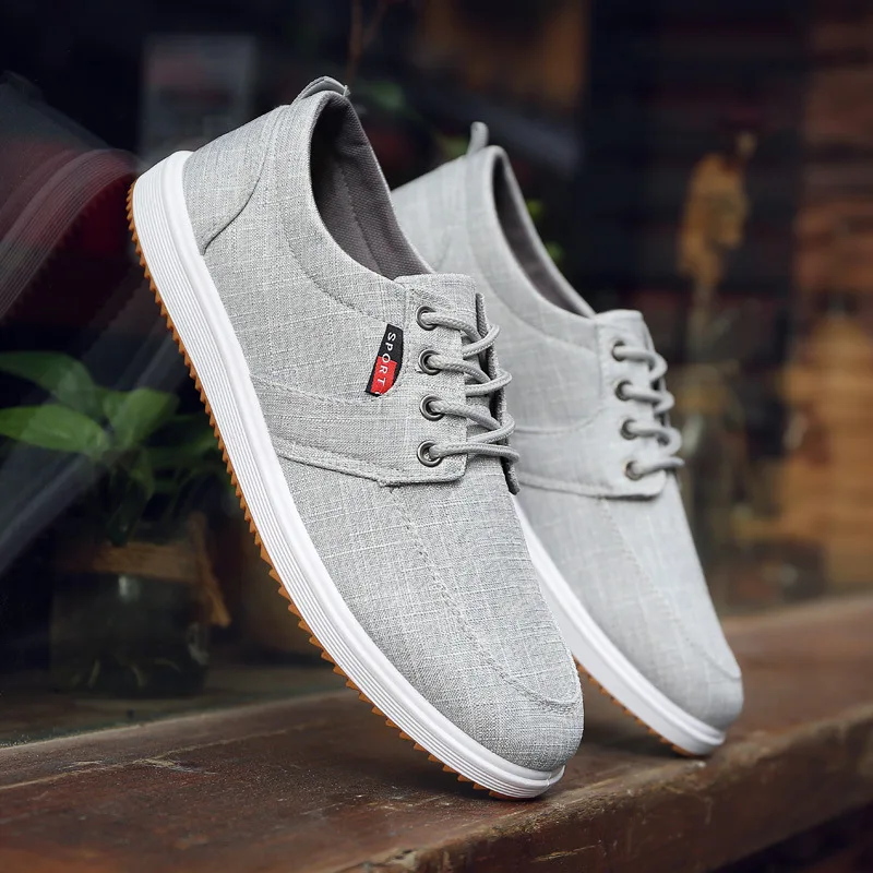 

2018 Summer Best Selling Men's Casual Shoes Casual Breathable Flat Canvas Shoes Solid Color Lace Fashion Men's Shoes