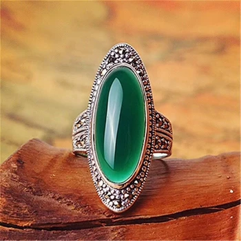 

S925 sterling silver ring powerful natural stone retro Thai silver female luxury advanced feeling index finger ring