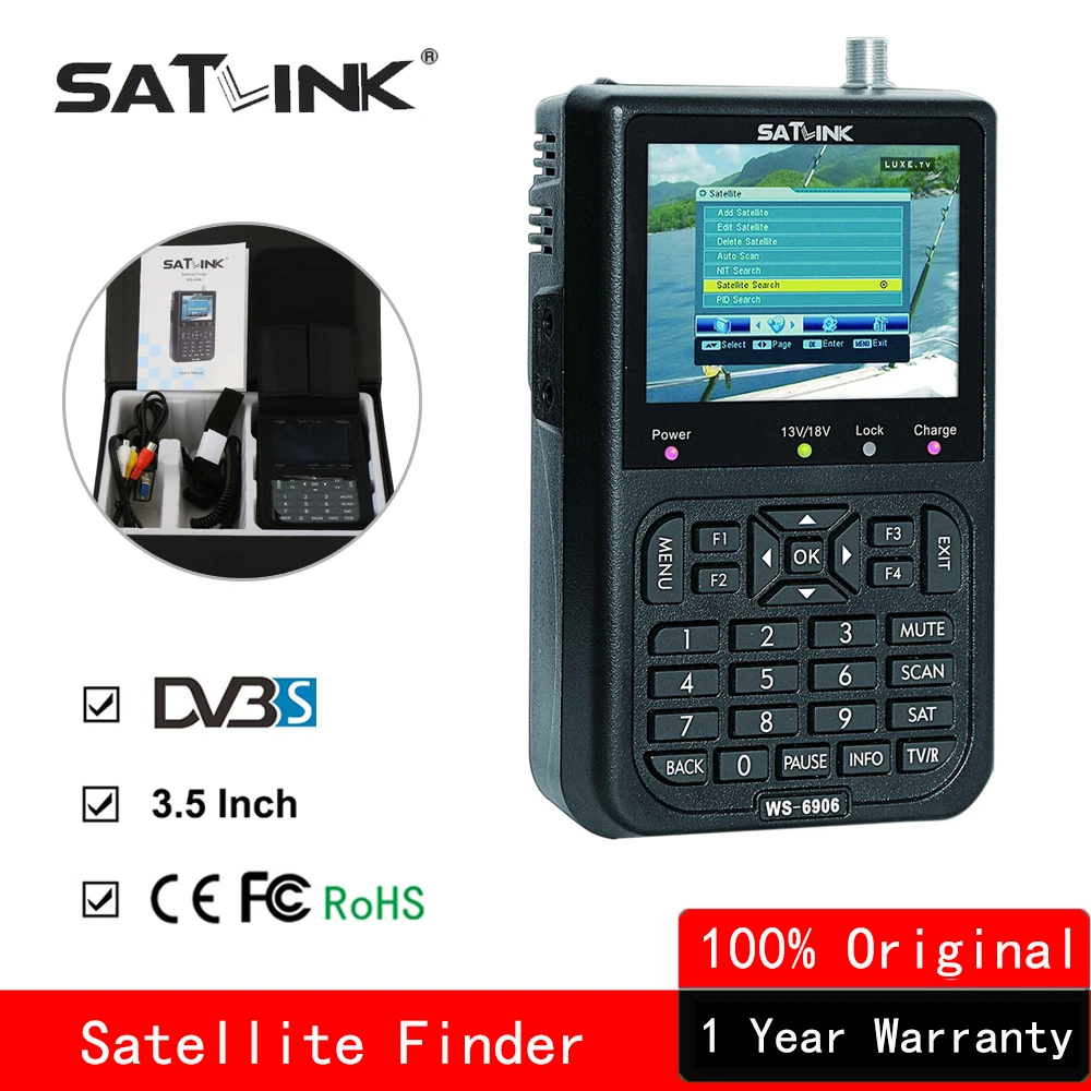 

Satlink Satellite Finder WS-6906 DVB-S FTA Digital Satellite Meter 3.5" Inch LCD C&KU Band MPEG-2 EPG HD Satellite Signal Finder