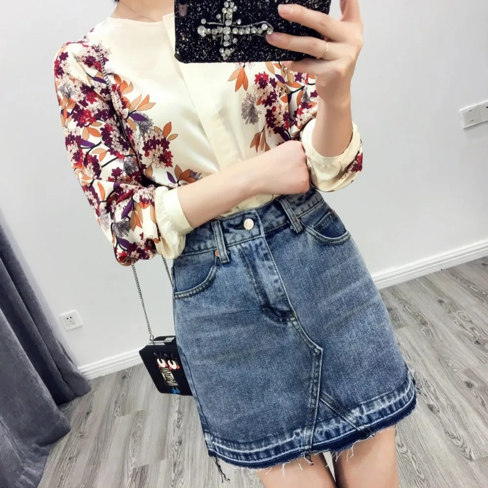 Для женщин необработанным краем джинсовая юбка прямой длиной выше колена, мини Для женщин юбки Jupe женские юбки Mujer