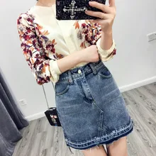 Для женщин необработанным краем джинсовая юбка прямой длиной выше колена, мини Для женщин юбки Jupe женские юбки Mujer