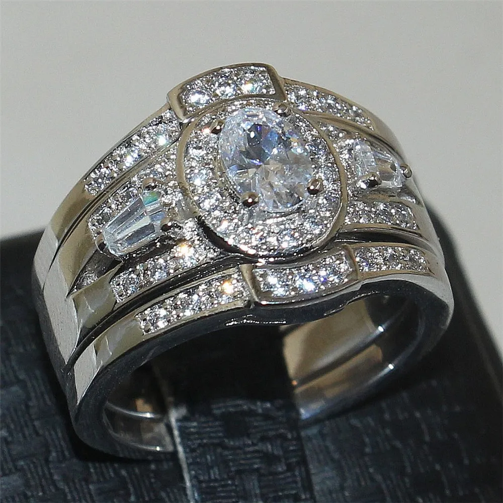 

Lady's Viatage jewelry 10KT white gold filled 5a Zircon CZ Cocktail Rings Finger set Wedding Bride band ring for Women size 5-11