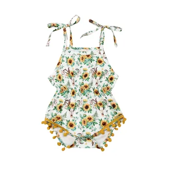 

Sunflower Newborn Baby Girl Sleeveless Tassel Ball Bodysuit Jumpsuit Outfits Summer Clothes