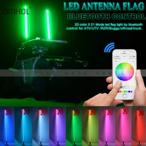 1pc Smart Phone Bluetooth App Control RGB LED Safety Whips Light For