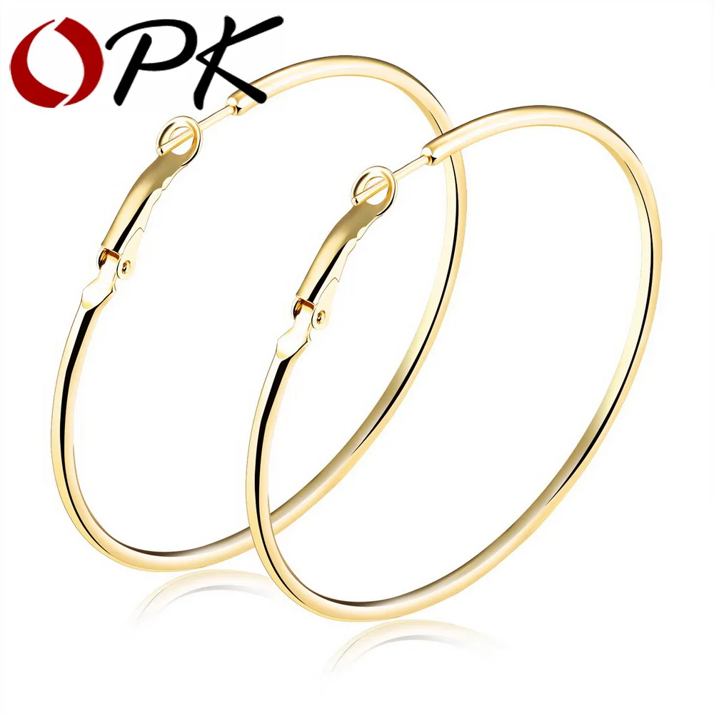 

OPK Exaggerated Round Hoop Earrings For Women Smooth Design Gold Color S/M/L/XL 4 Sizes Girl Wedding Jewelry Gift KE672