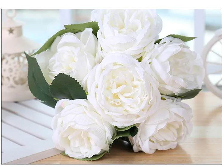 Bridal Bouquet Rose Artificial Flowers Red Pink Hydrangea Home Decoration White Peony Wedding Flower (8)