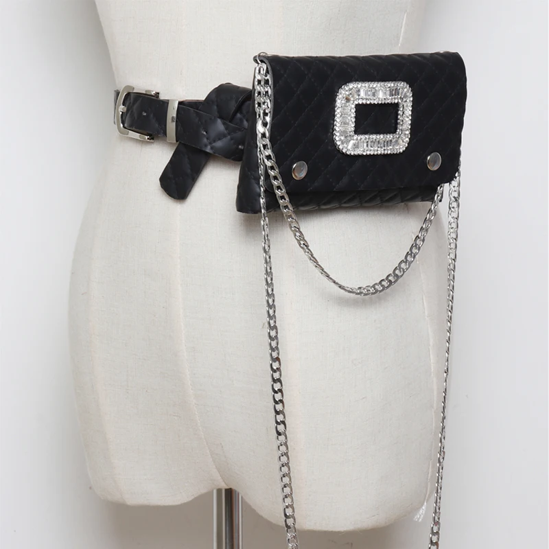 Роскошная женская поясная сумка для девочек, поясная сумка со змеиным узором, Черная Женская поясная сумка, поясные сумки, женская кожаная сумка, белый пояс, кошелек - Цвет: Black