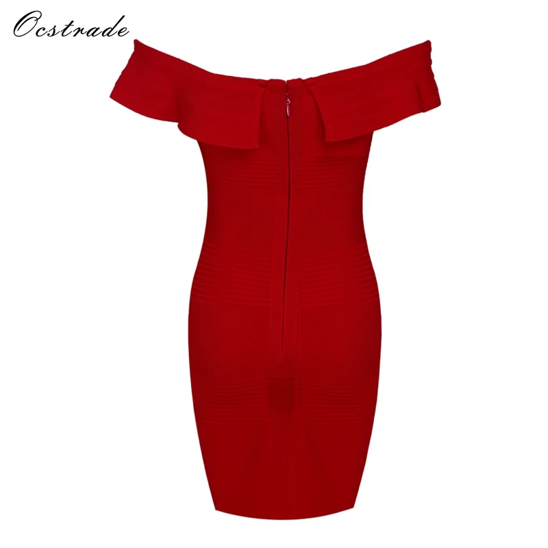 Ocstrade, сексуальное облегающее платье для женщин, Лето, Новое поступление, элегантное, обнаженное, с оборками, карандаш, с открытыми плечами, Бандажное платье из вискозы