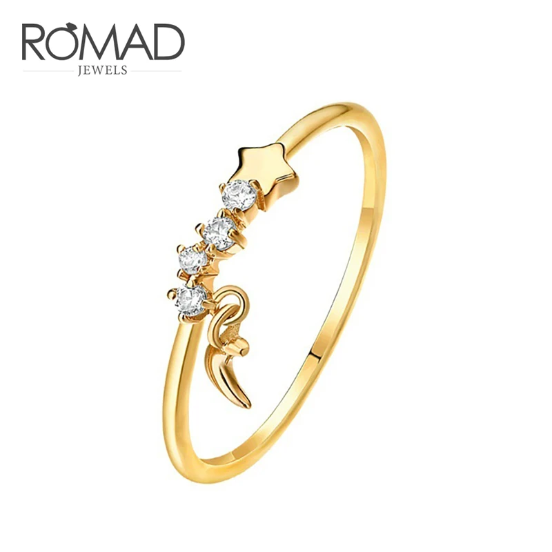 

ROMAD 2019 New Fashion Midi Crescent Moon and Tiny Star Rings for Women Kunckle Dainty Ring Jewelry Bijoux Birthday Gifts R4