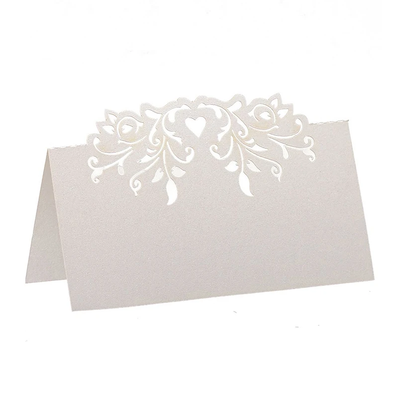

60pcs Lace Wedding Table Name Place Cards Personalised Reception Decoration with White Lace Pattern Cardstock for Wedding Favo
