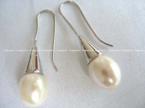 

wholesale charming 9.5mm white freshwater pearl and s925 hook earings