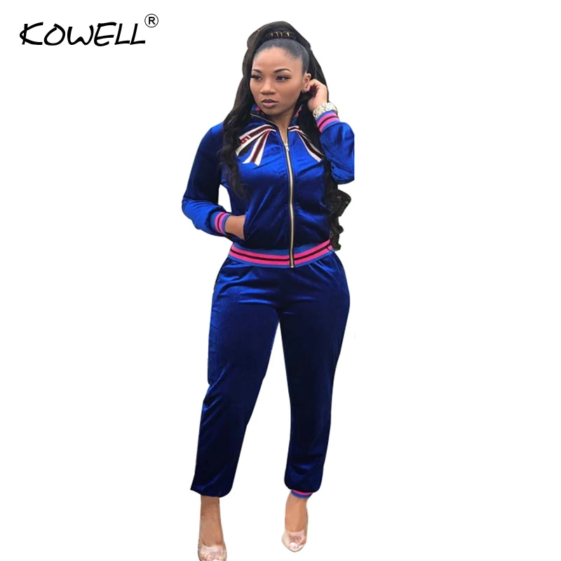 Women Tracksuit Winter Embroidery Two Piece Set Patchwork Velvet Casual Sweatshirts Tops+Long Pants Sets Warm 2 |
