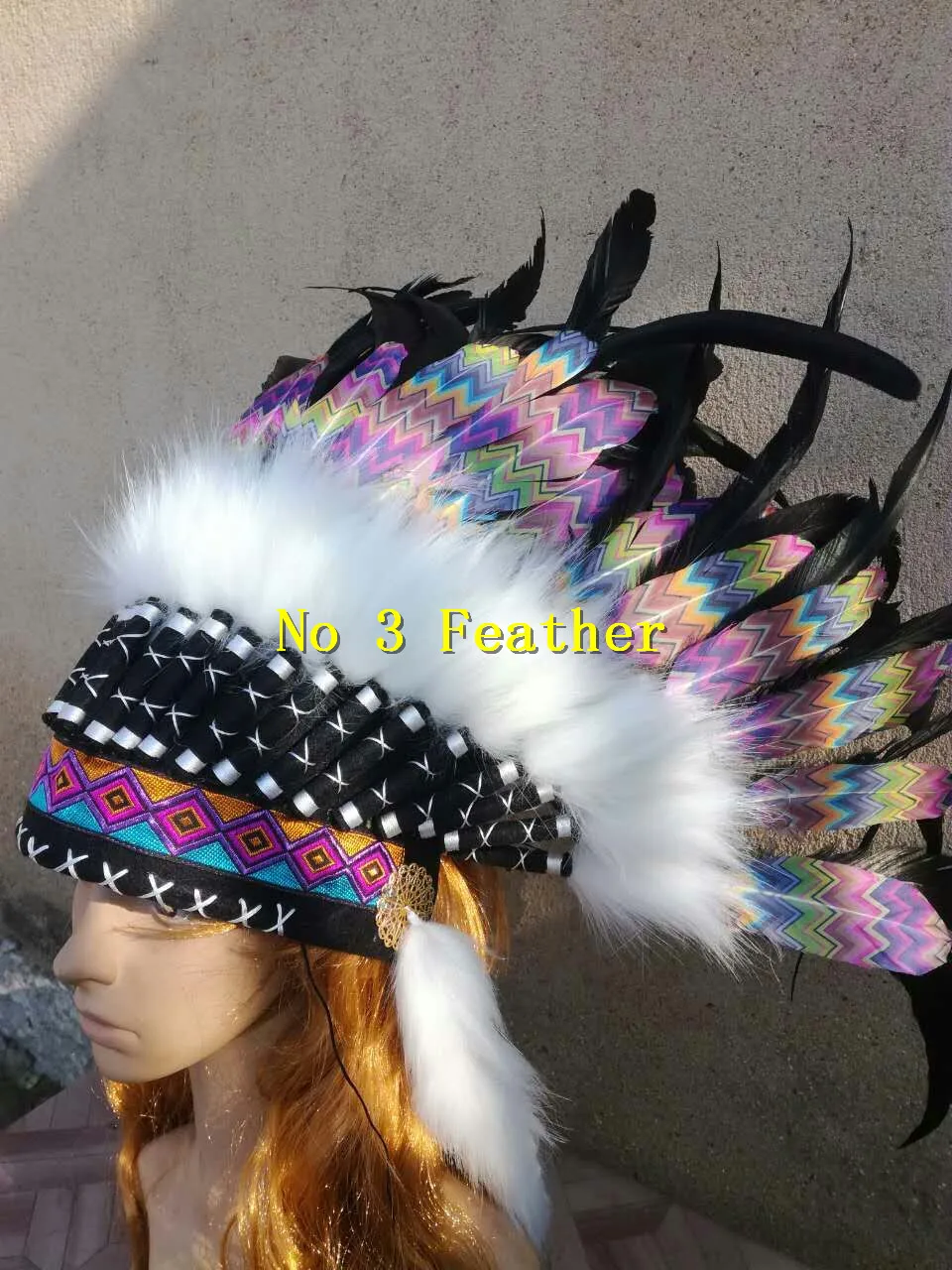 

21 inch high Indian chief feather Headdress war bonnet american feather costume indian chief war bonnet