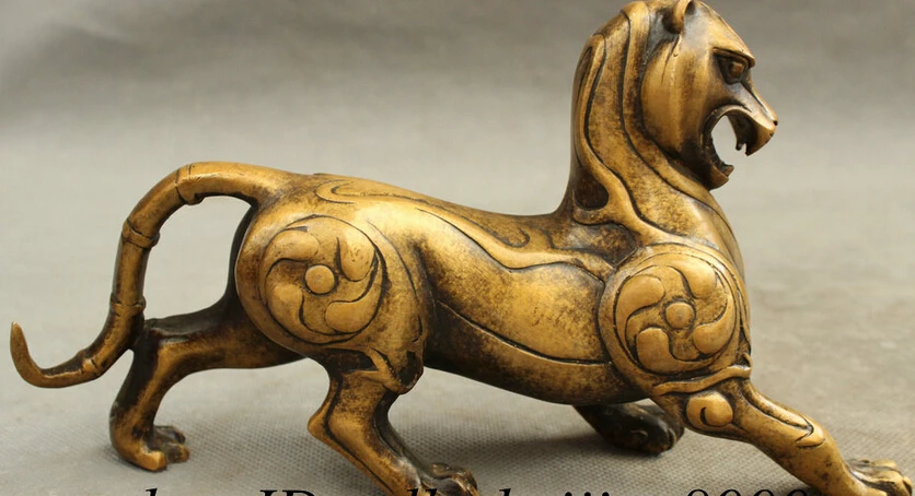 

JP S62 8" Folk Chinese Bronze Animals Beast Dragon Unicorn Tiger Cast Statue Sculpture B0403