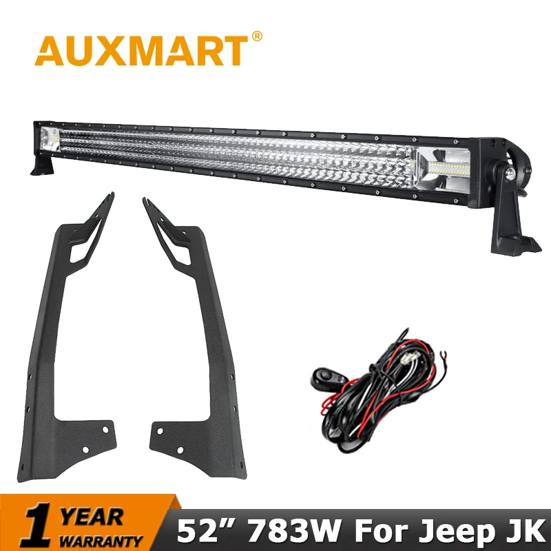 

Auxmart LED Light Bar 52 Inch 783W CREE Chips Combo Beam Windshield Mounting Bracket For Jeep Wrangler Offroad Driving LED Bar