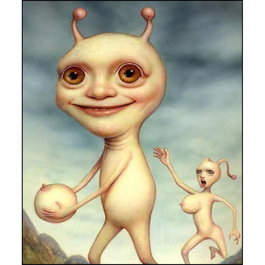

5d Diy Diamond Painting Cross Stitch Funny Weird Aliens Diamond Embroidery Full Square/ Round Crystal Mosaic Pictures Needlework