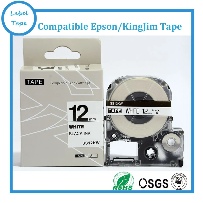 

SS12KW 12mm black on White Labelworks Tepra label tape Kingjim LC tape for Tepra Pro SR150 lw 400 lw 700