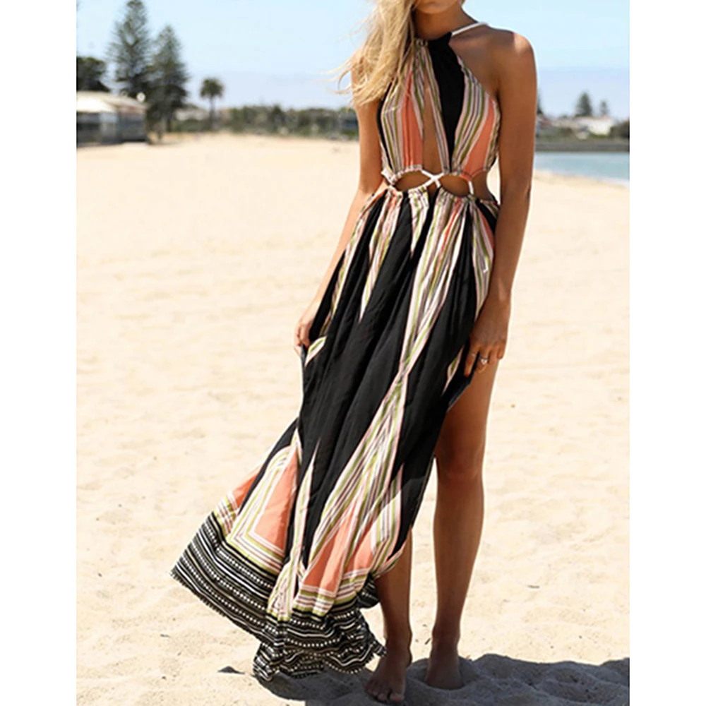 Этническая Отпечатано Чешские Женщины Лето Boho Сплит Длинные Dress Wrap Выдалбливают