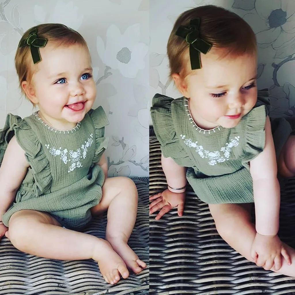 Bodysuit  Summer Newborn Baby Girls Embroideried Ruffled Floral Romper Bodysuit Clothes Baby Bodysuit