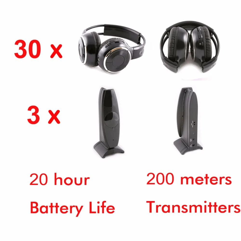  Wireless Silent disco foldable headphones 30pcs with 3 transmitters - RF Silent Disco earphones For