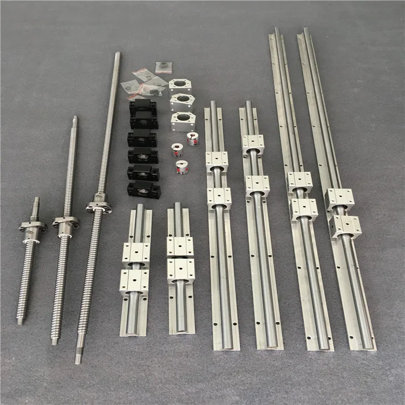 

SBR16 /SBR20 CNC Ballscrew linear guideway rail set + 3 RM1605+BK/BF12 + nut housing + couplers for router/Milling Machine