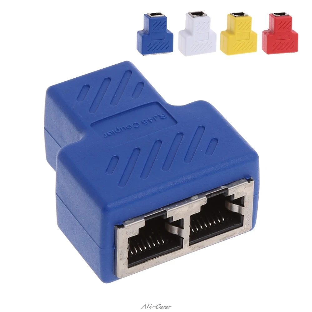 

1Pc New 1 To 2 Way RJ45 LAN Ethernet Network Cable Splitter Extender T Adapter Connector Yellow/White/Red/Royal Blue