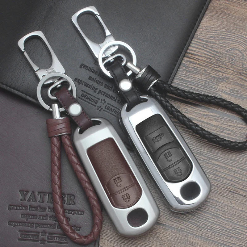 Zinc-alloy-Leather-Car-Remote-Key-Case-Cover-For-Mazda-2-3-6-Axela-Atenza-CX
