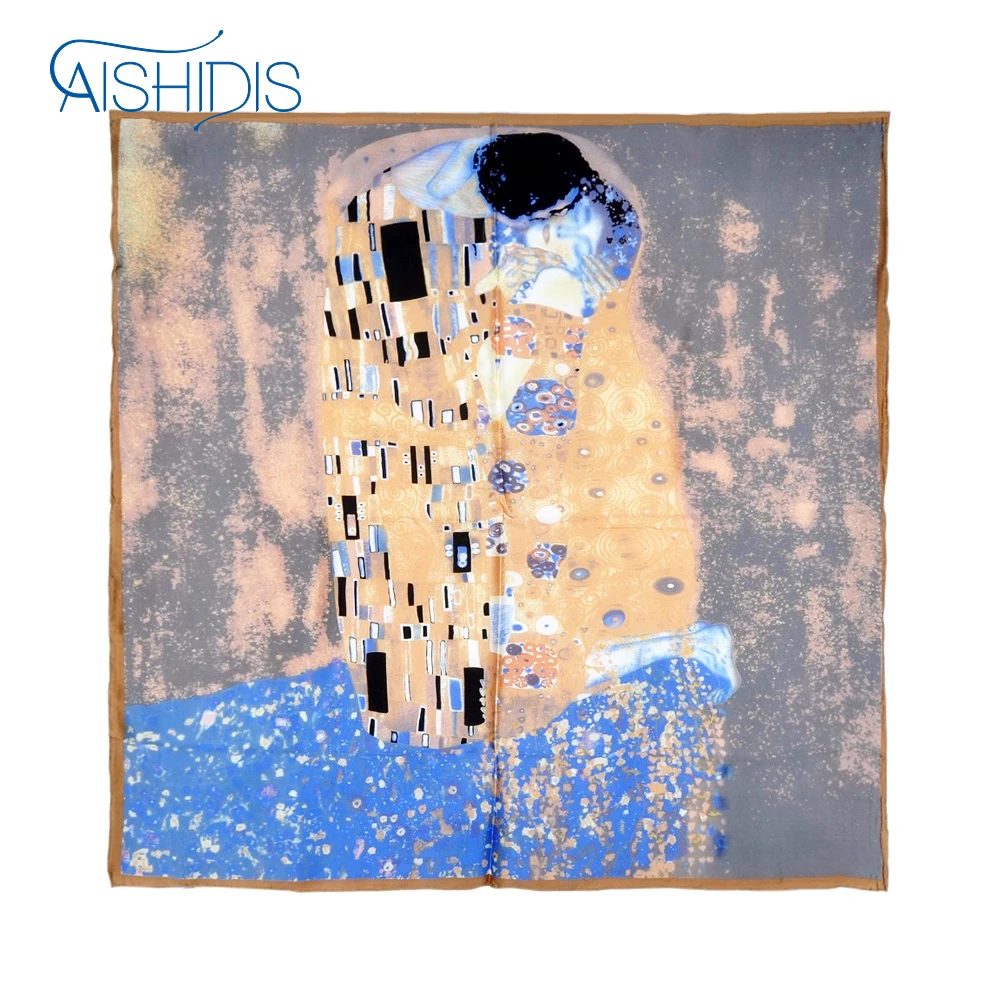 

Fashion Women Silk Scarf Bandana Hijab Luxury Brand Designer Oil Painting Gustav Klimt's "The Kiss" 4 Colors
