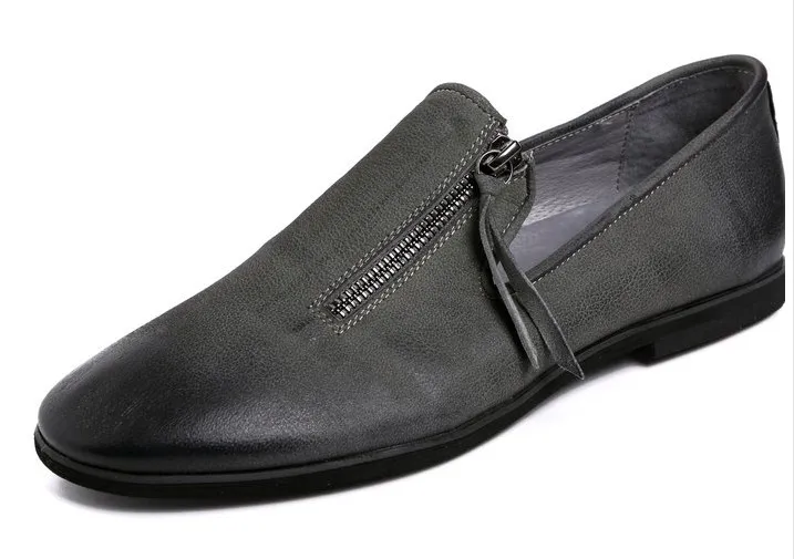Мужские низкие кожаные туфли на плоской подошве, мужские тонкие туфли из натуральной кожи с боковой молнией, демисезонная повседневная