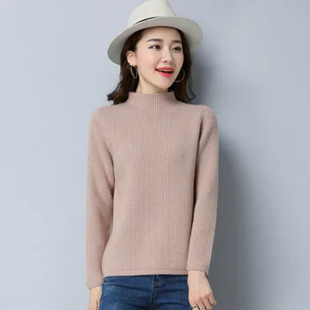 

2020 half-high-collar pure-color sweater women's short paragraph loose long-sleeved Korean wild thick autumn and winter linens