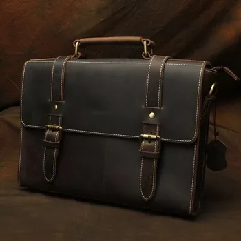 

ALAVCHNV Simple Retro First Layer Crazy Horse Leather Handmade Men's One Shoulder Cross Bag 2808