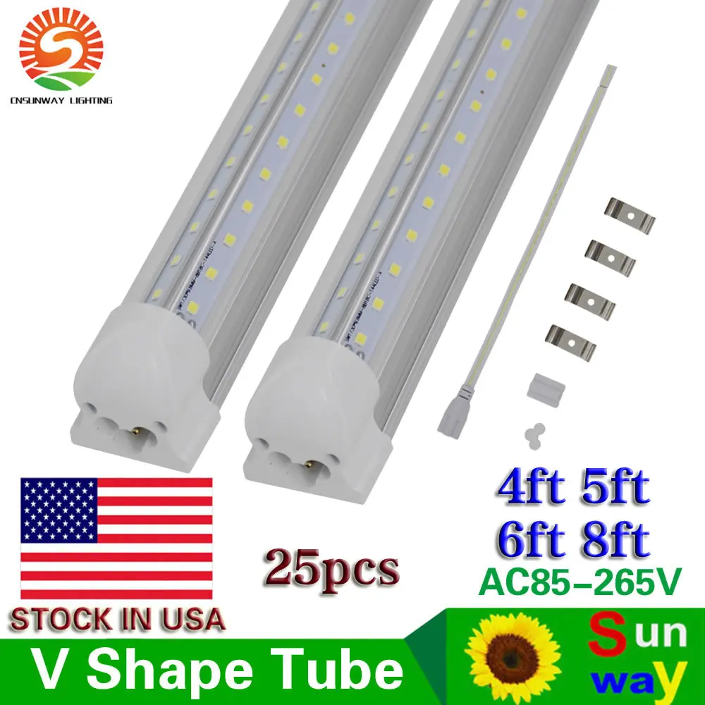 

T8 Integrated V-Shaped double row fixture 4ft 5ft 6ft 8ft 96'' 72W Led Tube Lights Cooler Door fluorescent bulb lamp AC85-265V