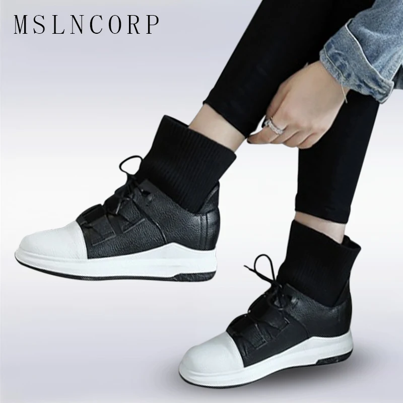 

Plus Size 34-43 Women High-TOP Boots Fashion Casual Shoes Boots Punk Sneaker Lace-up Flats Black White Shoes stylish Winter shoe