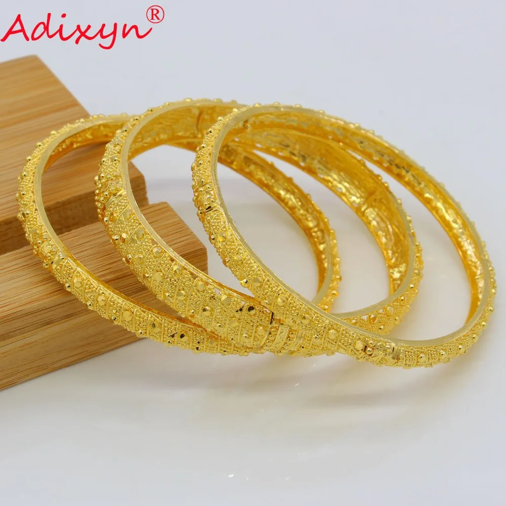 Adixyn 3Pcs Mix 7cm/2.8inch Dubai Bangles For Women Gold Color Bracelets Ethiopian/Arab/Middle East Party Gifts N07012