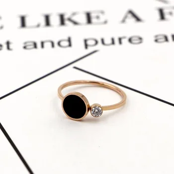 

Black Round With Rhinestone CZ Rose Gold Color Titanium Steel Ring