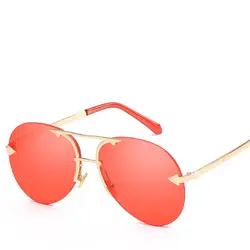 Для женщин Мода без оправы карамельный цвет солнцезащитные очки с металлической оправой градиент тенты женский Защита от солнца очки